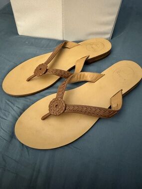 Jack Rogers Rowan Tan Brown Leather T-Strap Sandals